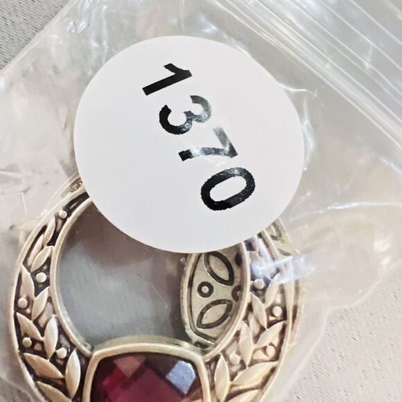 Vintage Ornate Hoop Earrings Textured Ornate Purple Pink Stone Silver Tone 1370 - Picture 8 of 8